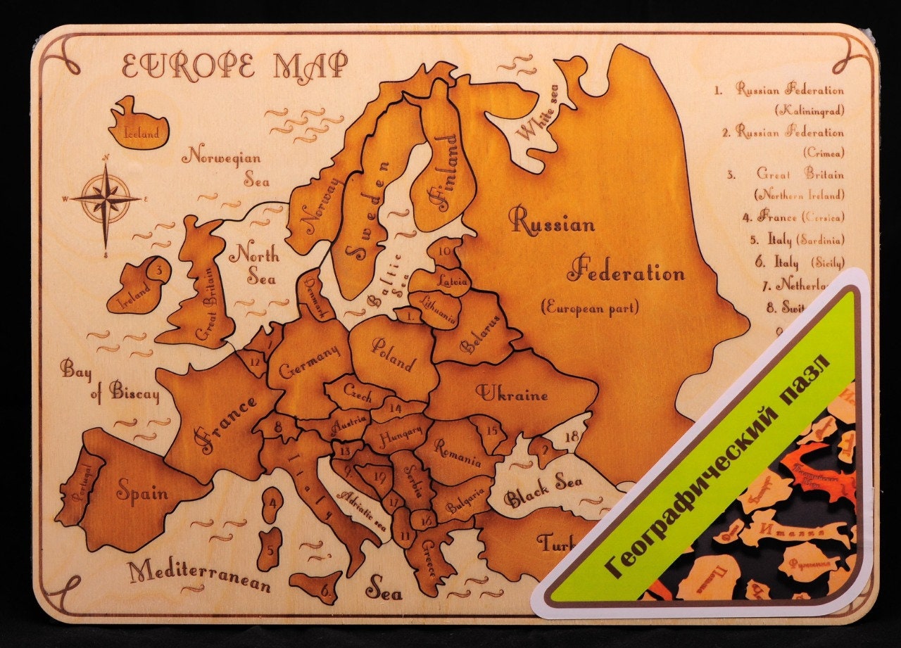 Wooden Jigsaw Puzzle SPR Europe map 47 pcs light frame NEW Etsy