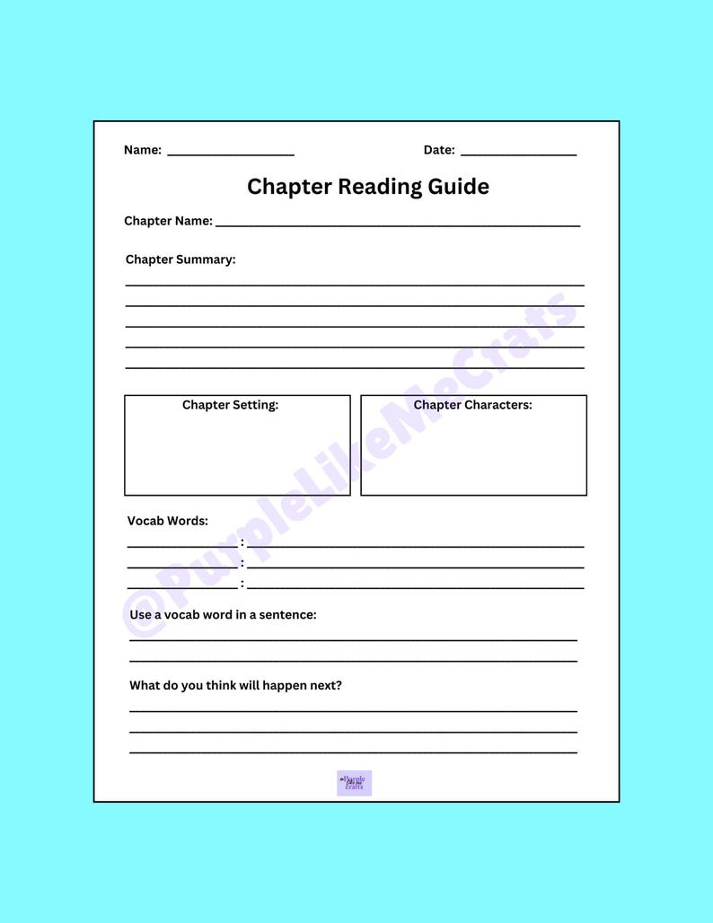 Blank Reading Guide Worksheet - Educational, Fun, Elementary ...