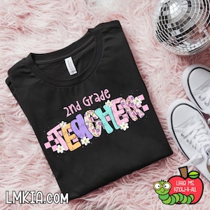 Checkered Daisy Pastel Grade Level Teacher T-Shirt, School Supply Doodle Letters, Back to School Gift Teachers, Meet the Teacher, First Day