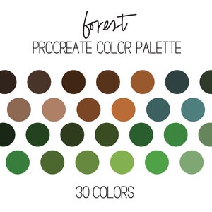 Forest Procreate Color Palette, Nature Palette, Misty Forest Procreate color palette, Hiking in the woods Color palette