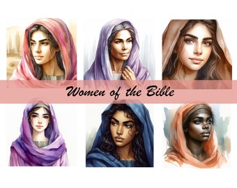 Watercolor Women of the Bible, Bible Journaling Clip Art, Esther, Mary, Ruth drawings