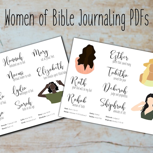 Women of BIble Bible Journaling Kit, Women of BIble Reference Sheet, Esther, Ruth BIble. Hand-drawn diverse women digital download