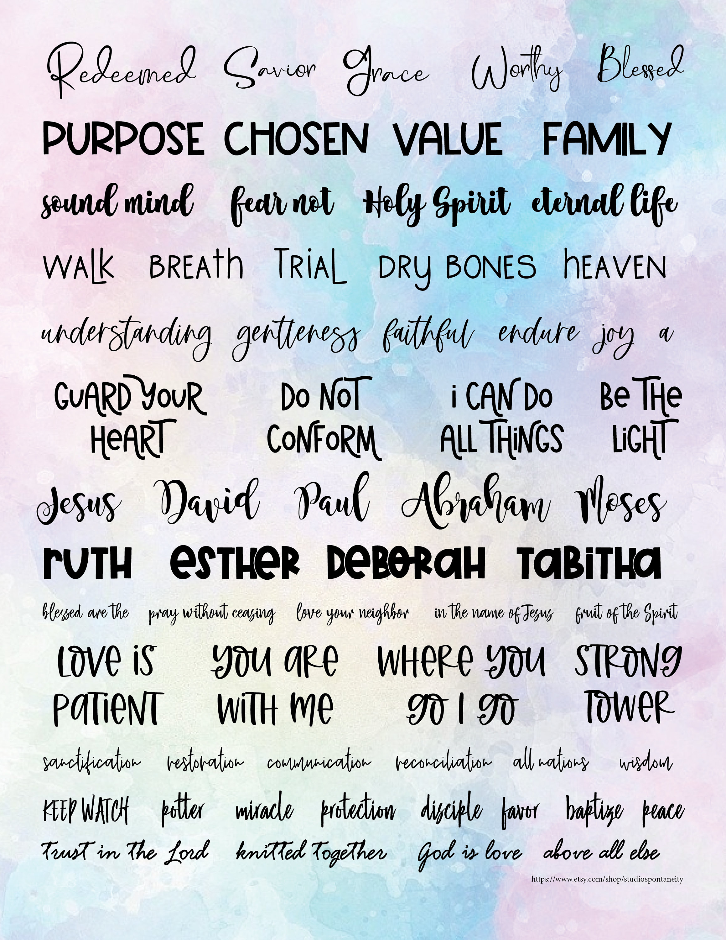 Bible Journaling Wordfetti Printable Christian Words Bible Etsy UK