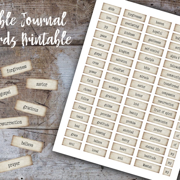Vintage Bible Journaling Words, Wordfetti, Junk Journal, Bible Labels, Faith Journal, Collage Sheet, Printable, Digital Download