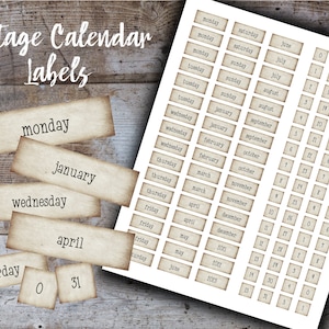 Vintage Calendar Digital Download, Calendar Sheet for Planners, Downloadable Months Sticker Sheet, Days of Week Stickers