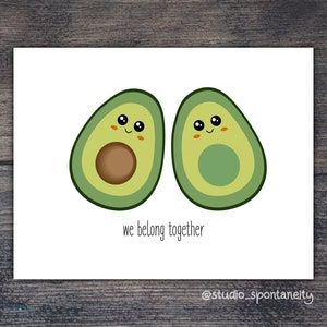 We horen bij elkaar afdrukbare kaart, Avocado digitale kaart, Valentijnsdag kaart, paren kaart, grappige verjaardagskaart, beste vriend kaart