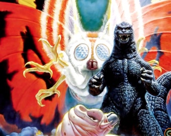 Godzilla vs Mothra -- 11" x 17" Deluxe Poster Art Print || Godzilla! Mothra!