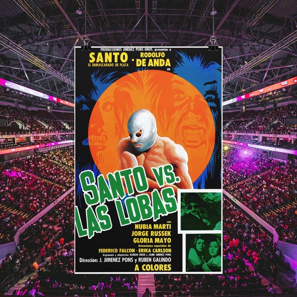Santo vs the She-Wolves 11" x 17" Deluxe Poster Art Print || Lucha Libre Hero vs Damnable Cur Demons!