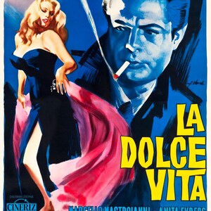 La Dolce Vita -- Cartel de Fellini de 12" x 18", La Dolce Vita, Decoración del hogar, Arte de la pared, Cartel de la película, Cine vintage, Decoración italiana