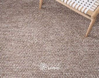 Natural Light brown Chunky cozy Wool Loop rug, Hand woven, Scandinavian indoor wool area rug, Custom made in any size