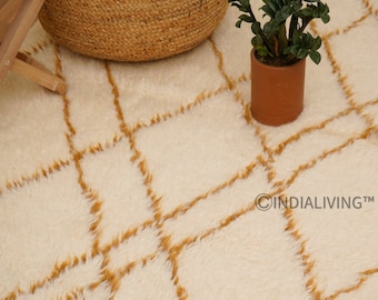 Handwoven Ivory Abstract Moroccan rug, Scandinavian decor Premium wool Beige striped rug, Custom made