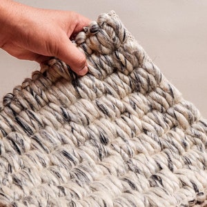 Thick Wool Ribbed Rug Chunky Wool Braided Rug, Neutral Grey Textured Rug, Handwoven Custom ...