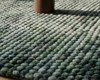 Emerald Green Felted Chunky Wool Rug | Handwoven Thick Pile Pet-Friendly Carpet, Custom made