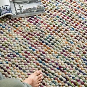 Colourful Chunky Multi Blend Felted Wool Area rug, Handwoven Wool Carpet, Funky Decor Rug, Kids Nursery Room Rug, Custom made in all sizes