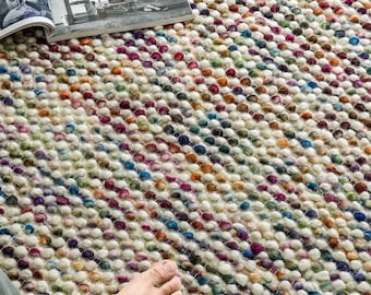 Colourful Chunky Multi Blend Felted Wool Area rug, Handwoven Wool Carpet, Funky Decor Rug, Kids Nursery Room Rug, Custom made in all sizes