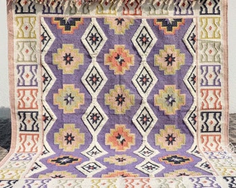 Handwoven Mauve Purple Bohemian Kilim Custom made Moroccan decor wool rug, Custom made in all sizes