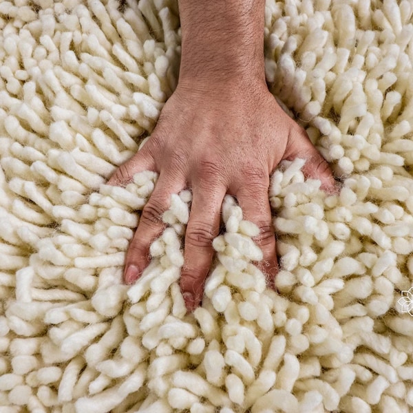 Natural Ivory Shaggy Wool Rug : Cozy Scandinavian Soft High Pile, Custom made