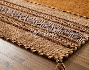 Alfombra Kilim tribal marrón - Alfombra de decoración bohemia tradicional india hecha a mano