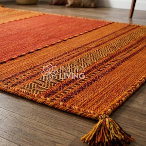 Orange Kilim Rug , Handmade Moroccan rug, Vintage carpet, Flat weave Area Rug for Living room, bedroom, Traditional , Artistic Decor