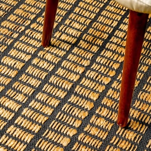 Handwoven Natural Gridwork Geometric pattern jute are rug - Sustainable & Eco-Friendly - Customization available