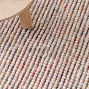 Alfombra de lana blanca multicolor con mezcla de arcoíris - Alfombra colorida de bucle grueso, decoración original para la habitación de los niños
