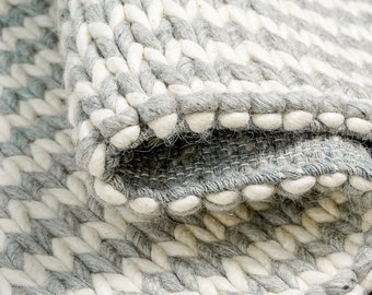 Handwoven Grey Ivory Braided Chunky Wool rug, Indoor decor, Custom made in all sizes