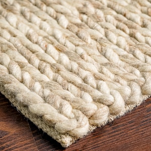 Custom made Beige Chunky Braided Wool rug, Scandinavian decor, soft, cozy, Indoor Premium wool Room Rug, Housewarming decor