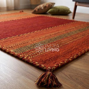 Red Tribal Kilim Rug - Indian Artistic Handmade Moroccan Ethnic Living Room carpet, Bohemian decor