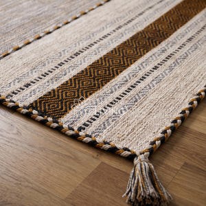 Ivory Gold Tribal Kilim Rug - Indian Handmade Traditional Flat weave Bohemian Decor image 1