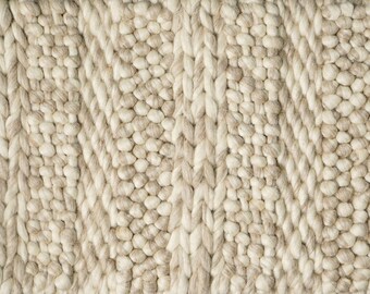 Handwoven Multi Patterned Chunky Scandinavian decor Indoor Wool Rug - Beige & cream, Customization available