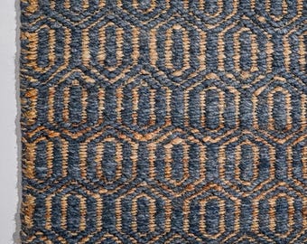 Jute Rug, Navy Blue & Natural, Geometric Woven Rug