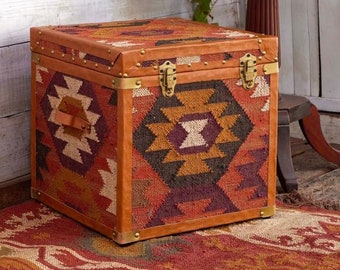 Navajo Kelim Aufbewahrungsbox mit Deckel, Schatztruhe, rustikale Raumdekoration