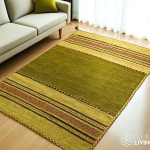 Green Kilim Rug - Handmade Moroccan rug, Vintage carpet, Flat weave Area Rug for Living room, bedroom, Traditional , Artistic Decor