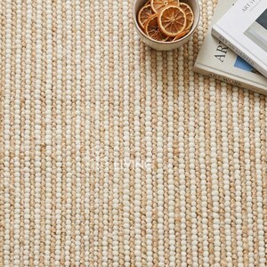 Natural Ivory Stripe Ribbed Chunky Wool Jute Rug : Handwoven Modern Scandinavian Style decor image 2