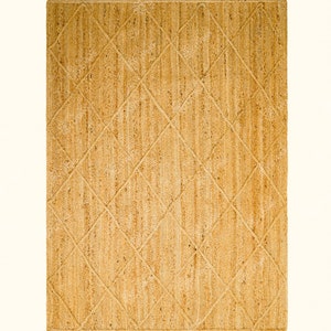 May include: A natural fiber rug with a diamond pattern in a light brown color.