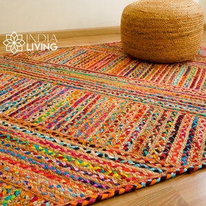Multi Chindi Striped Jute Rag Rug - Handcrafted Sustainable Home Decor ...