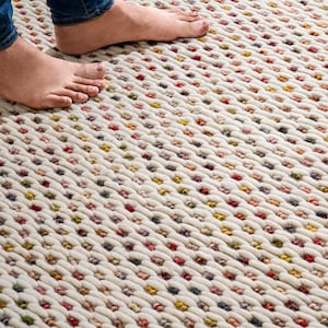 Alfombra de lana marfil con bucles gruesos hecha a mano, mezcla de varias mezclas, alfombra de lana premium inspirada en la Navidad hecha a medida, alfombra colorida y divertida para decoración de habitación infantil.