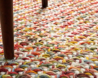 Rainbow Knit Chunky Wool Rug, Handwoven Thick Pile Cozy , Custom made