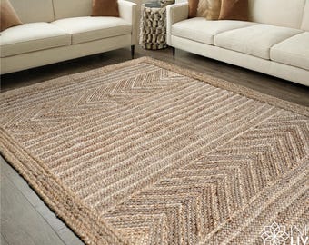 Natural Jute Rug - Unique Custom Size Herringbone Area Rug for Living Room & Bedroom, Rustic Braided Runner, Eco-Friendly Decor