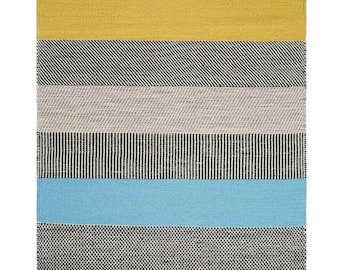 Regenbooggestreept kleurrijk modern wollen kelimtapijt met textuur, abstract, platgeweven vloerkleed, op maat gemaakt