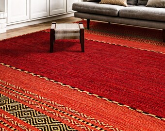 Alfombra Kilim roja - Alfombra de sala de estar étnica marroquí hecha a mano artística india con cojines, corredor de pasillo, alfombra boho decorativa