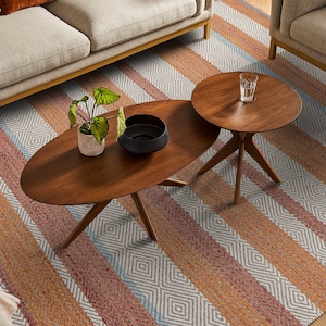Bohemian striped Orange Kilim Rug - Hand woven, Modern, Abstract, Flat weave rug, Custom made