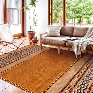 Brown Kilim Rug, Indian hand woven Ethnic Moroccan style Bohemian room decor Rug, Pet Friendly decor carpet