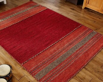 2x3 feet Orange Turkish mat Carpet mat Wool Cotton mat Beige mat Geometric mat Interior design Asymmetric mat Floorcloth mat Flat weave mat