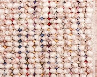 Alfombra de lana gruesa hecha a mano, color beige neutro texturizado multicolor, hecha a medida.