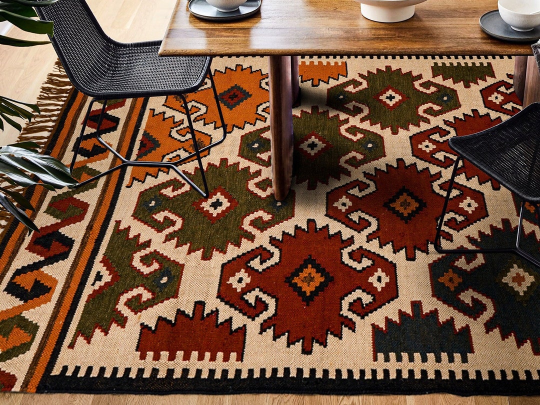 Handmade Southwestern Rug Colorful Multi Aztec Kilim Rug Native