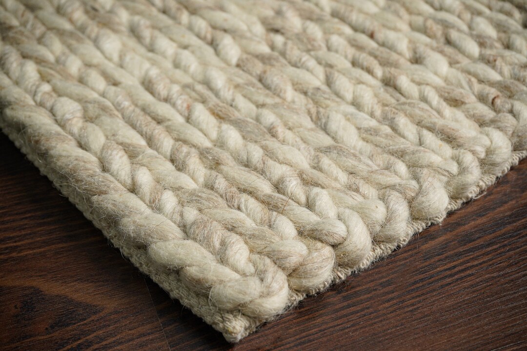 Custom Made Beige Chunky Braided Wool Rug Scandinavian Decor Etsy