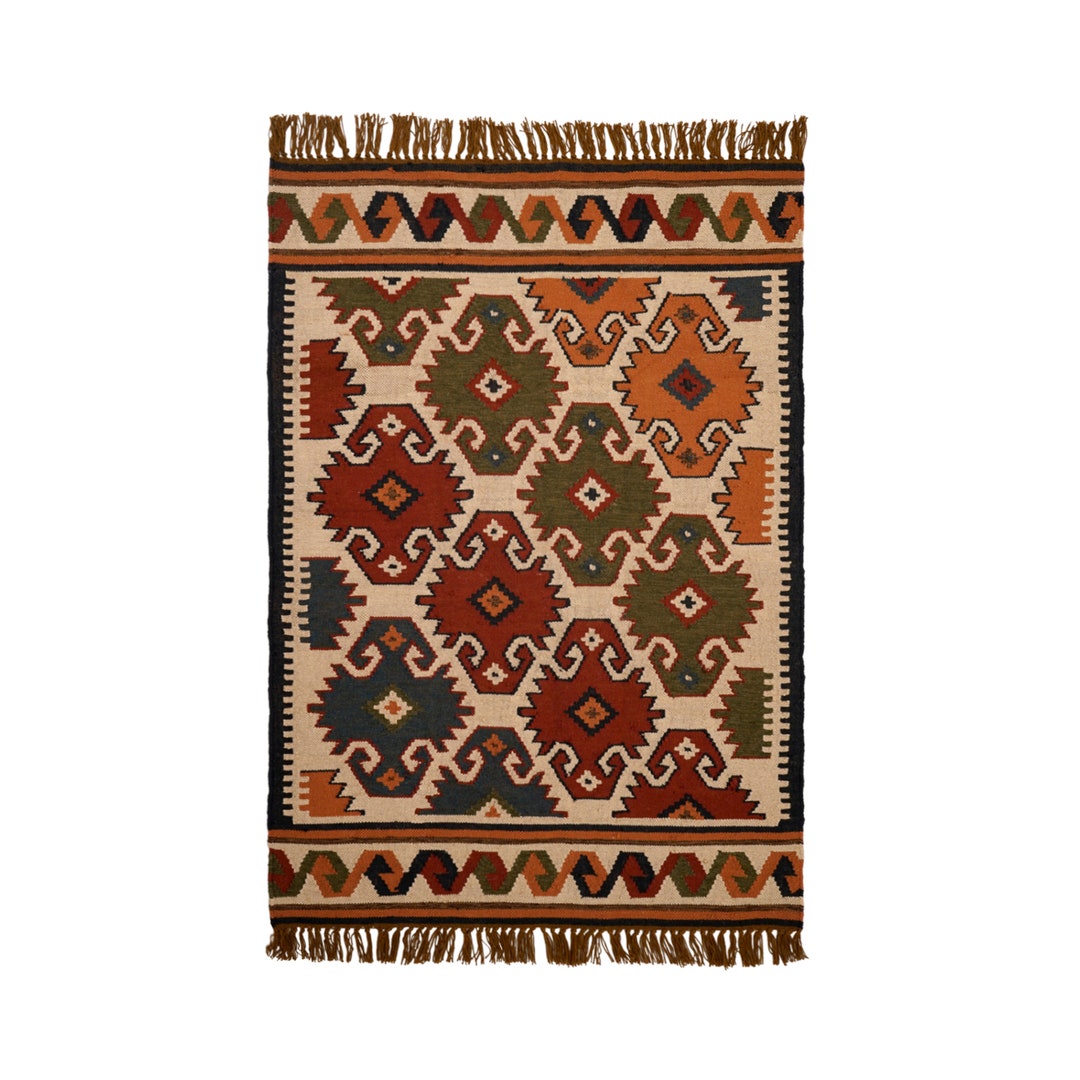 Handmade Southwestern Rug Colorful Multi Aztec Kilim Rug Native