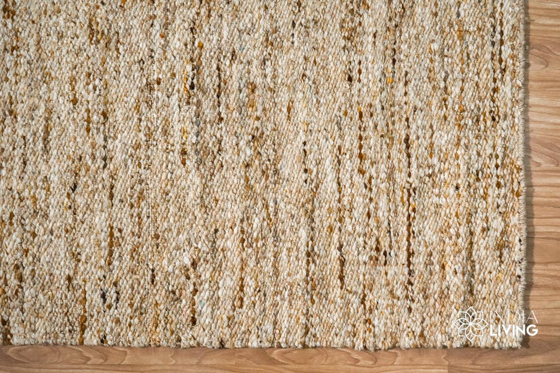 Natural Beige Blended Textured Wool Rug : Handwoven Neutral Earthy ...