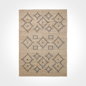 Handwoven Tribal motif Natural Bohemian Flat weave Summer room decor Jute area Rug, Custom made in all rug and runner size